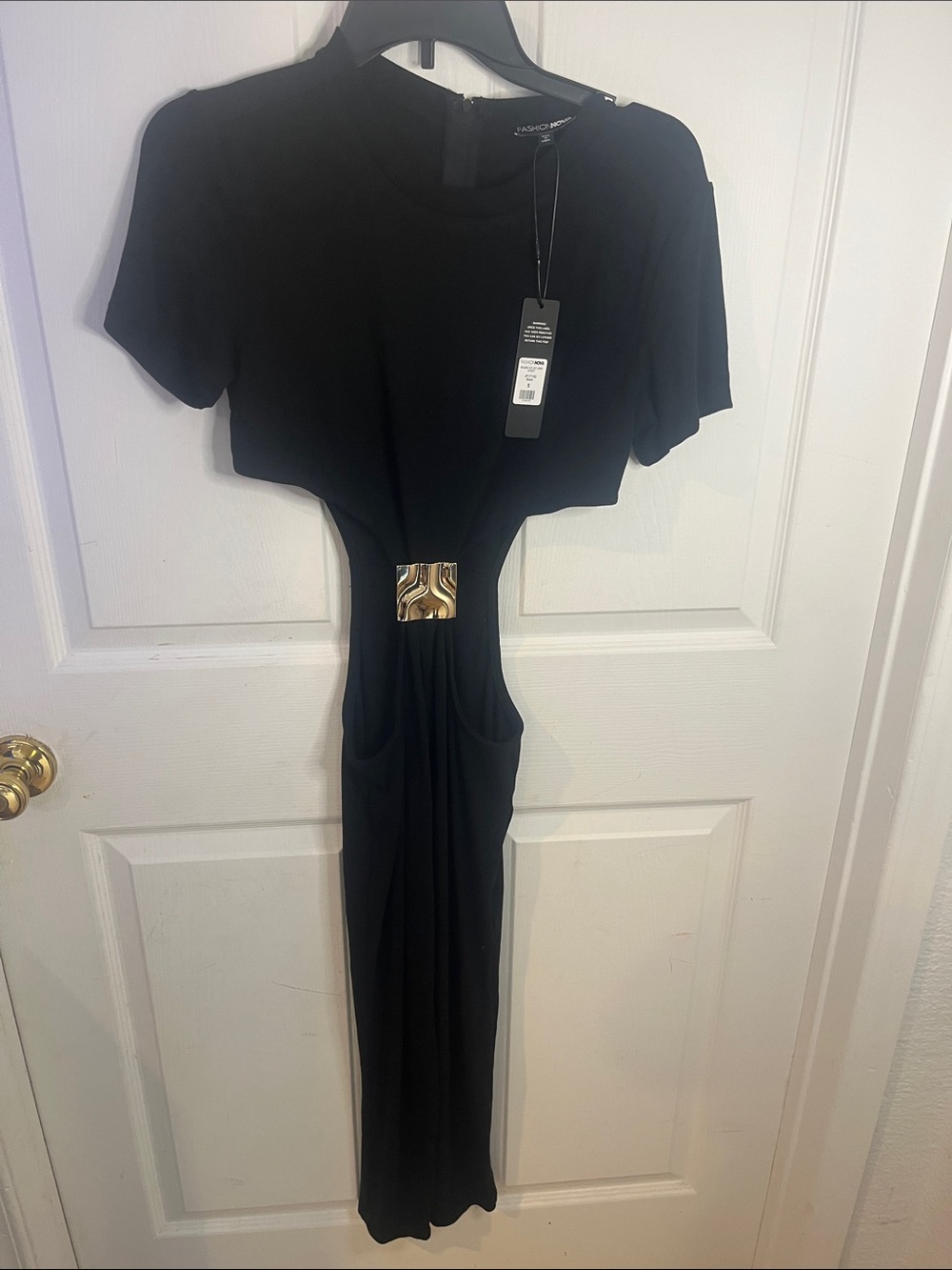 Fashion Nova Black car suit with Gold Buckle